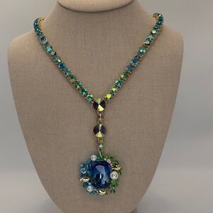 Betsey Johnson Mermaid Jewels Blue Crystal Rhinestone Sealife Y Drop Necklace